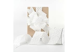 HUIHUANG White Glitter Wired Ribbon for the Christmas Tree