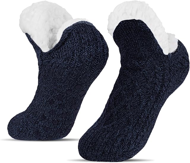 BLURBE Slipper Socks Women- Fluffy Socks, Knitted Thick Fleece Lined Warm Cosy Winter Non Slip Super Soft Fluffy Slipper Socks for Unisex in Home House Bed Floor UK