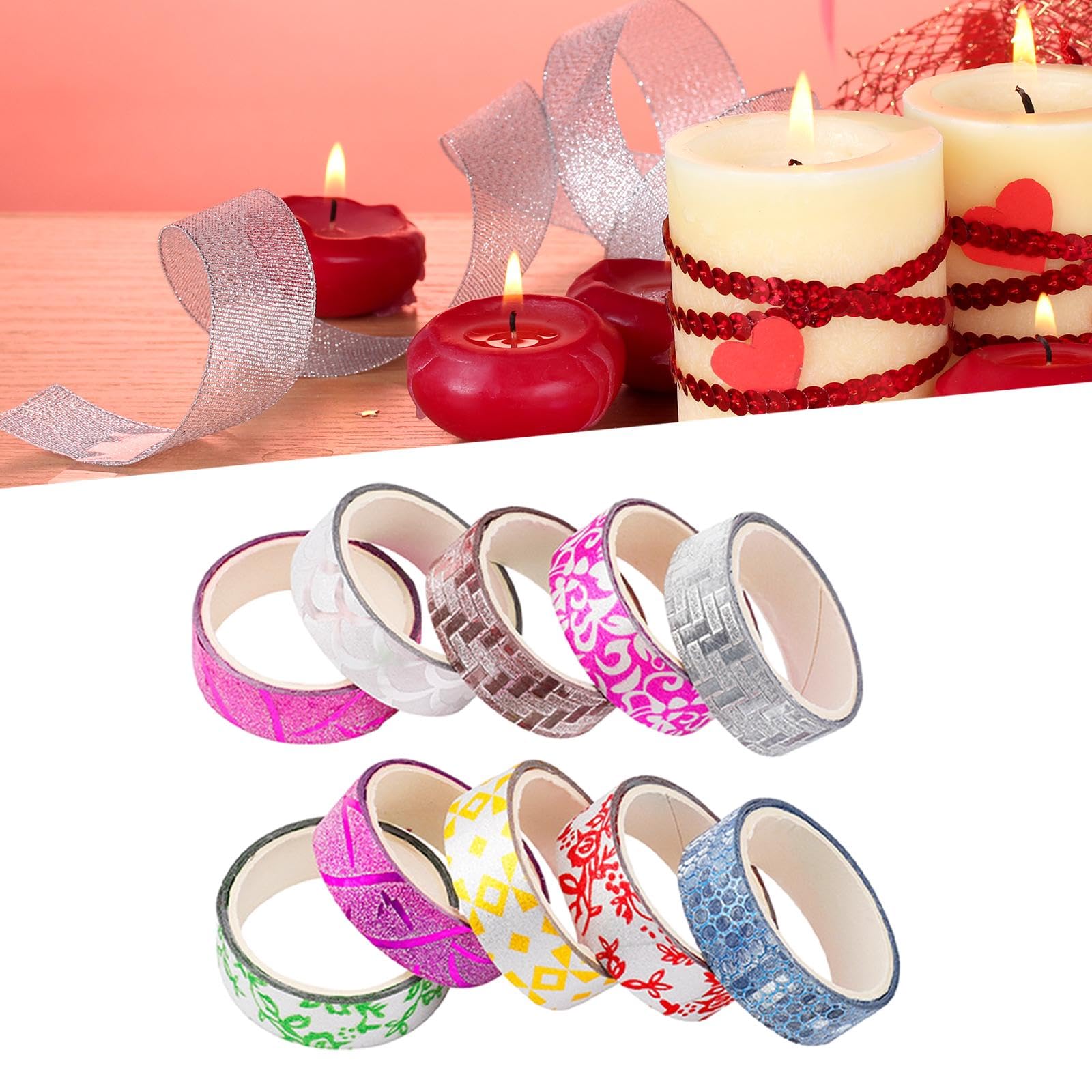 F Fityle 5X 10 Piezas Cintas de Valentín Cinta Adhesiva Cinta de con Brillo Dulce para Suministros para Manualidades de Boda Tarjetas de S