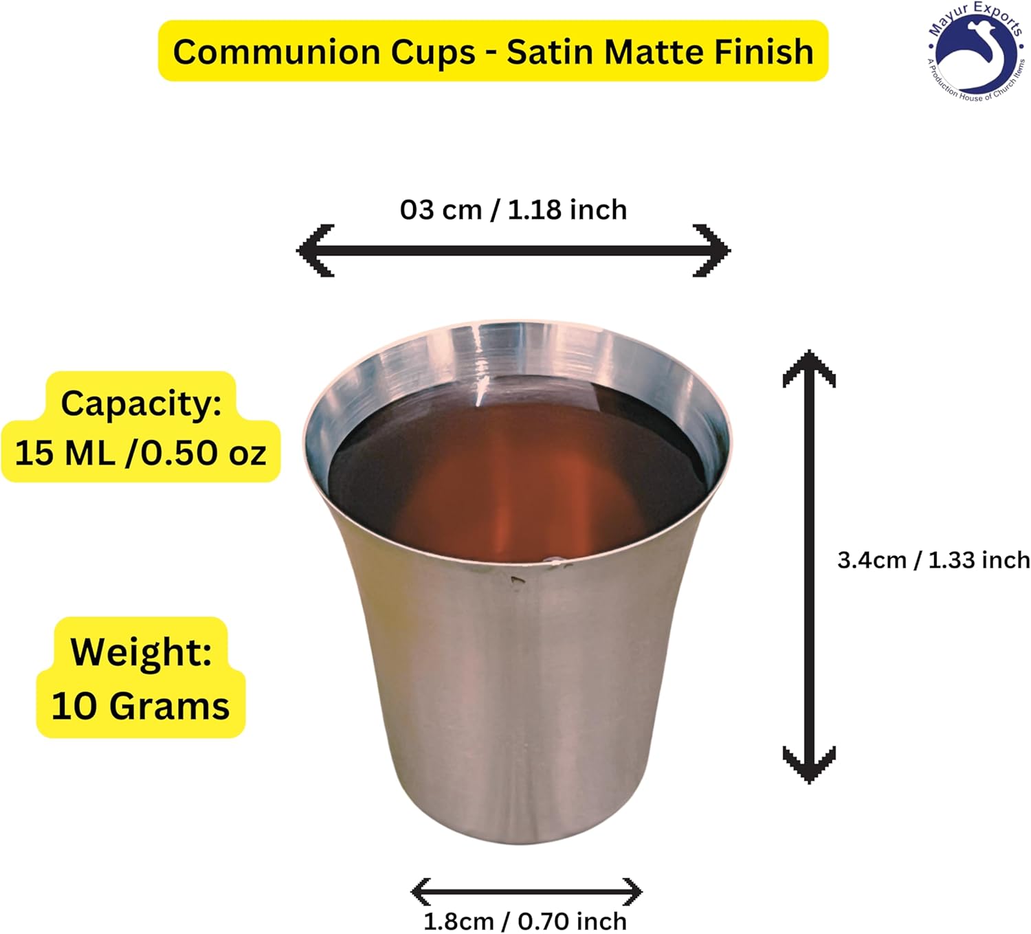 Communion Cups for Churches | 120 Cup Set for Wine Communion Trays | Holy Juice Cups | Ideal for Worship Services | Stainless Steel - Satin Matte Finish