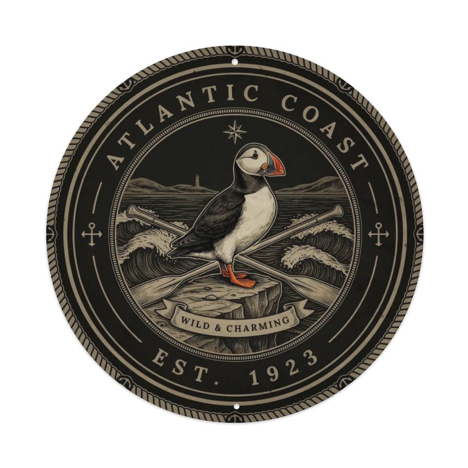 Vintage Puffin Cliff Metal Tin Sign Plaque