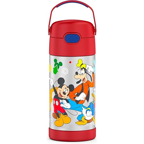 THERMOS FUNTAINER Water Bottle with Straw - 12 Ounce, Mickey Mouse - Kids Stainless Steel Vacuum Insulated Water Bottle with Lid