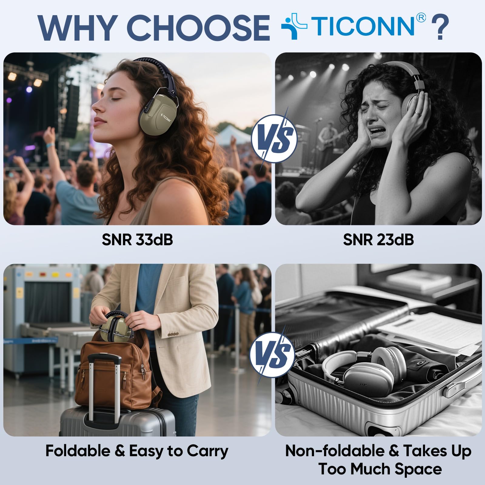 TICONN Noise Cancelling Ear Muffs for Adults, SNR 33dB Hearing Protection, Adjustable Safety Earmuffs for hunting, Construction (FDE) view 5