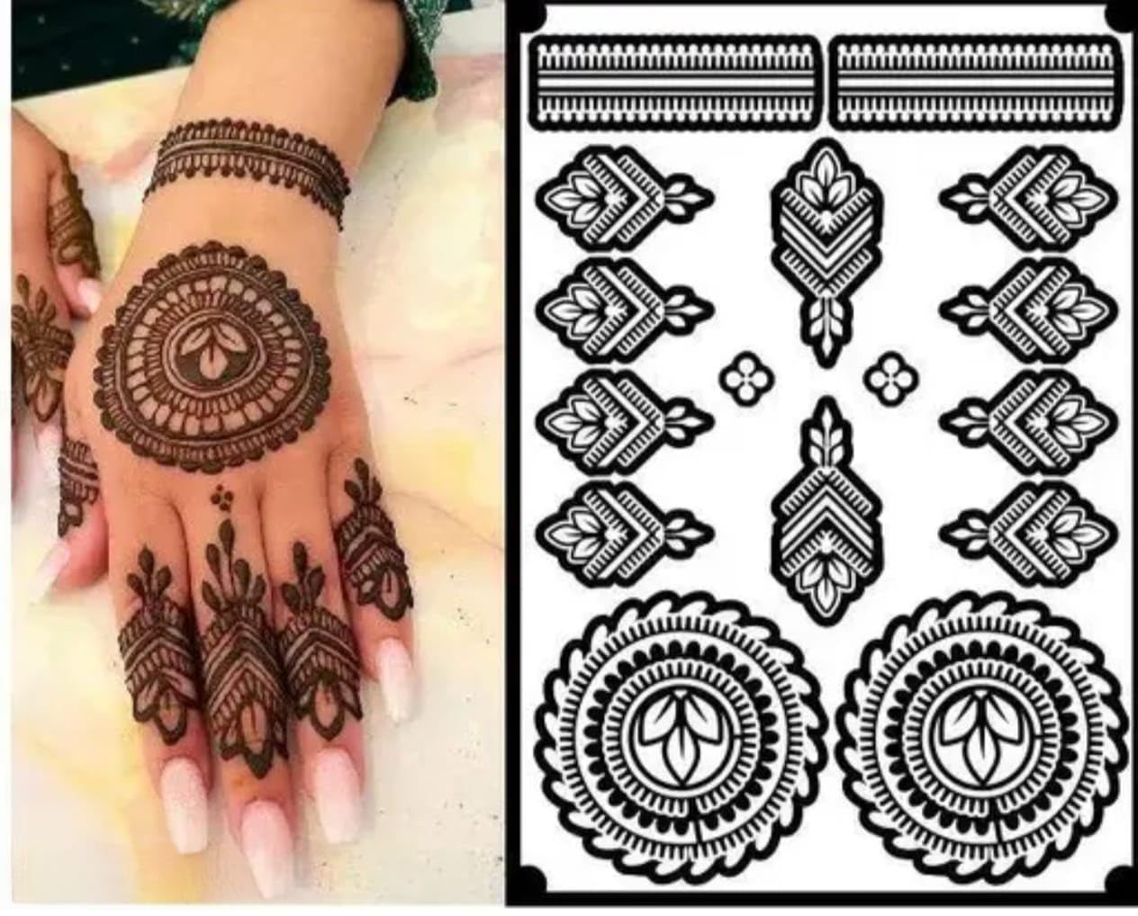 Traditional Mandala Henna Design Temporary Tattoo Stencil, Floral Pattern, Hand Art-picture-56