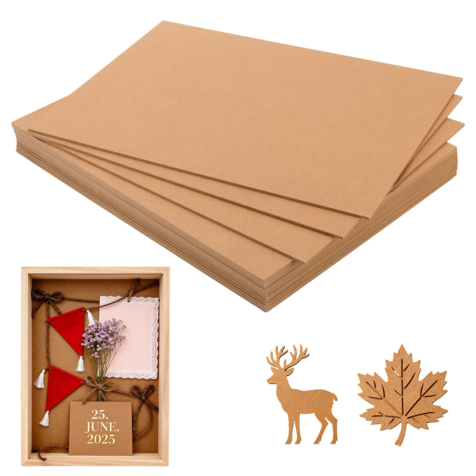 Lot de 16 plaques MDF 3mm marron 420x300mm - Panneaux de bois pour artisanat, découpe laser, linogravure et projets bricolage