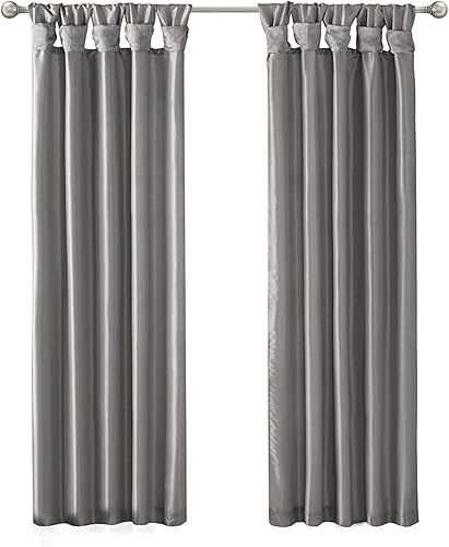 Miniatura 8 de Madison Park, Emilia - Cortina individual de seda sintética con forro de privacidad, parte superior con solapas anudables, para sala de estar,