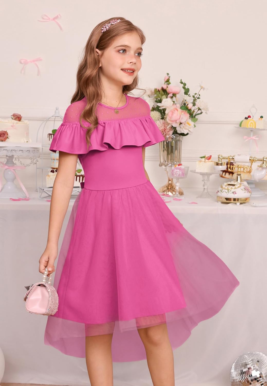 GRACE KARIN Girls Wedding Party Formal Dress Junior Bridemaid Dresses for Teens Tulle High Low Dress Size 7-14 - Image 3