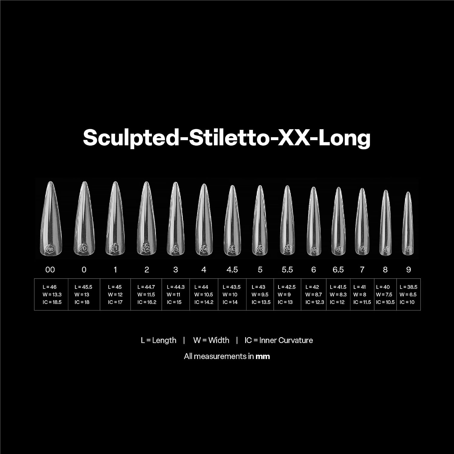 Apres Gel-X Sculpted Box of Nail Tips, 14 Sizes 00-9, Soft Gel Tip Box (210pcs) (Sculpted Stiletto Extra Extra Long, 210)