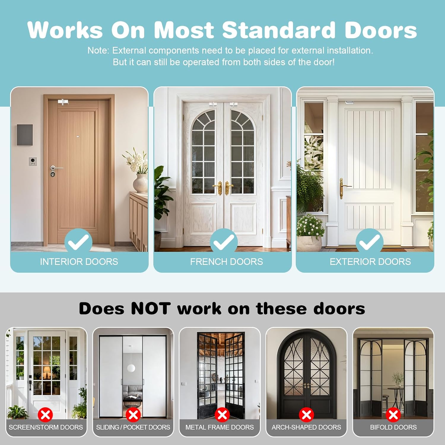 Child Safety Door Top Lock, Adjustable Metal Child Proof Door Top Locks for Interior&Exterior&French Doors, Lock & Unlock from Both Sides for Childproofing, Fit 0.6-2 inch Thick Doors (1Pack White)