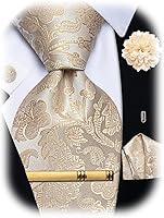 YourTies Men's Floral Silk Tie Set - 5PCS Necktie, Pocket Square, Cufflinks, Clip & Lapel Pin for Wedding Business Party