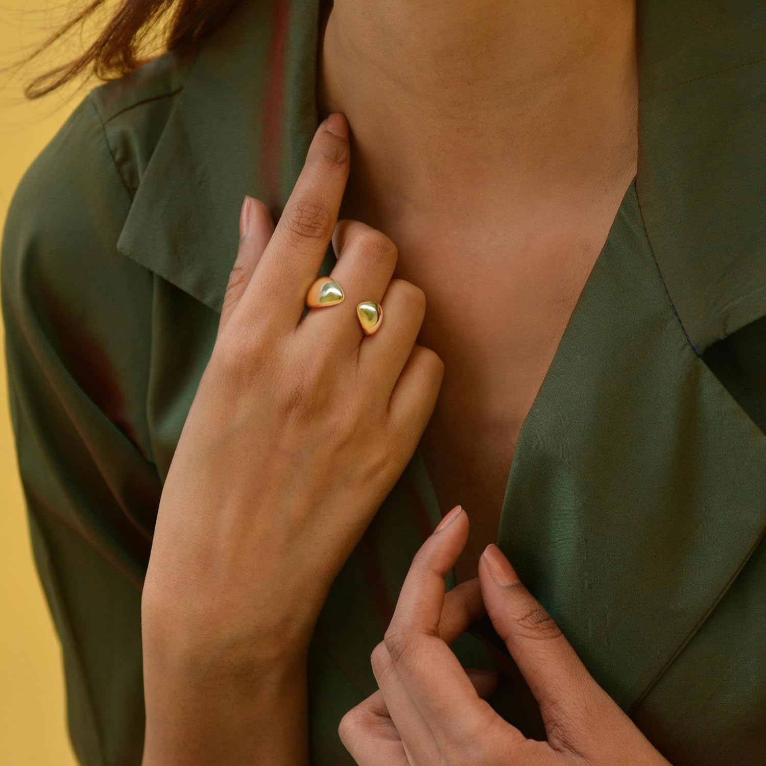 14K Gold Non Tarnish Rings for Women Gold Band Rings Woman Open Design Fluidity of Modern Style 5-9 - Image 2