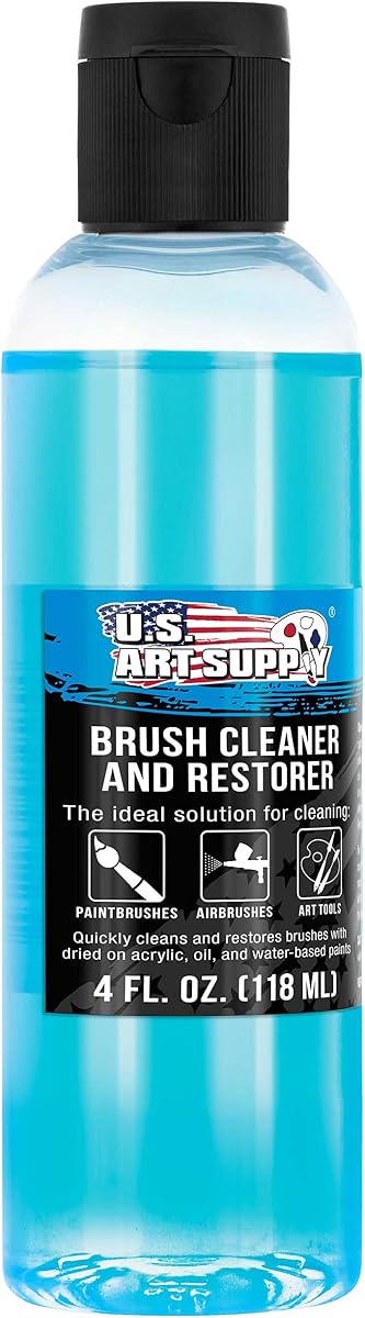 Brush Cleaner and Restorer, 4 Ounce Bottle | Cleans Paint Brushes, Airbrushes, Art Tools - Cleaning Solution to Remove Dried On Acrylic, Oil and Water-Based Paint Colors