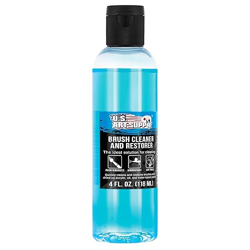 U.S. Art Supply Brush Cleaner and Restorer, 4 Ounce Bottle - Quickly Cleans Paint Brushes, Airbrushes, Art Tools - Cleaning Solution to Remove Dried On Acrylic, Oil and Water-Based Paint Colors - 4 Fl Oz (Pack of 1)