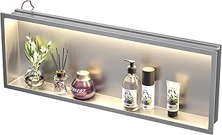 LED-Duschnische, 91,4 x 30,5 cm, gebürsteter 304 Edelstahl, mit Beleuchtung, wasserdicht, keine Fliesen, Duschnischen für Badezimmer, Aufbewahrung, Wandnische