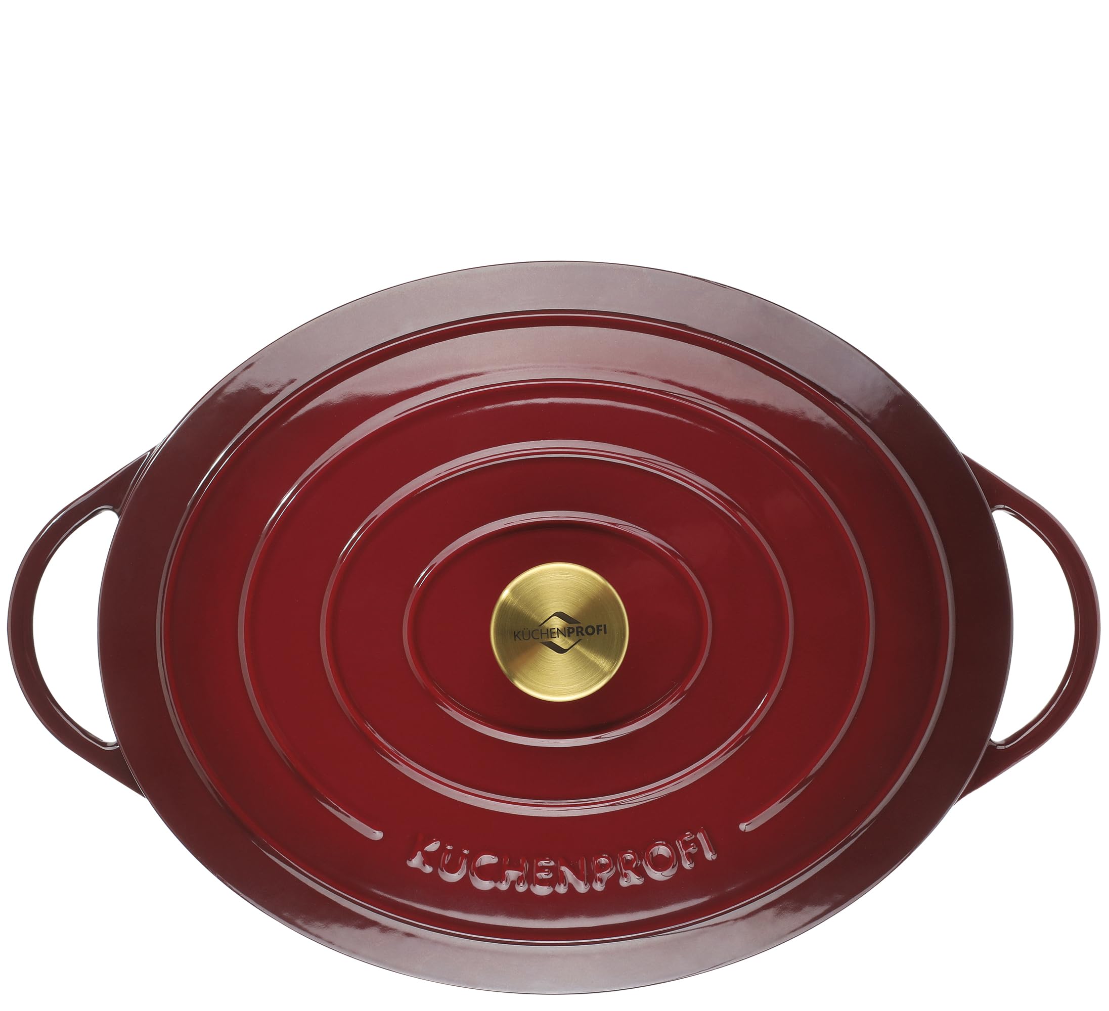 Küchenprofi Gusseisen-Bräter mit Deckel, oval, 35 cm, Médoc, Induktion | Emaillierter Gusseisen-Bräter mit messingfarbenem Edelstahlknopf, induktionsgeeignet und sehr pflegeleicht