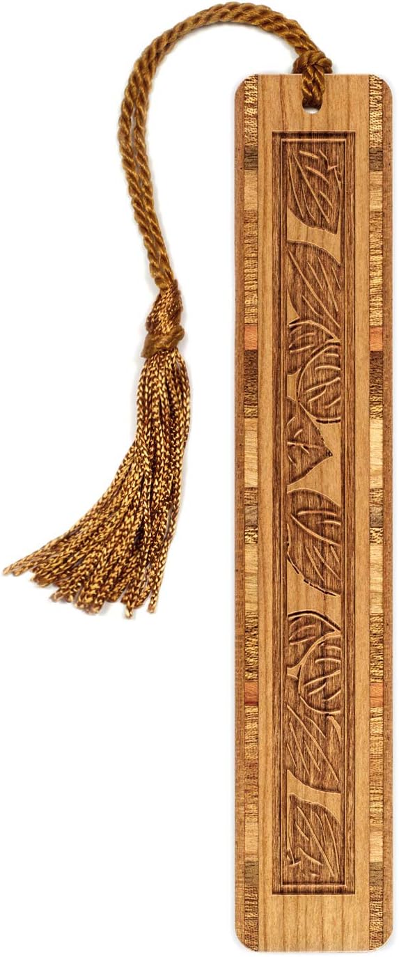 Autumn Leaves Engraved with Color Wooden Bookmark with Tassel - Also Available to be Personalized - Made in the USA