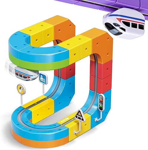 Miniatura 7 de klick Rail - Juego de tren eléctrico 3D mágico y flexible para niños de 3, 4, 5, 6, 7, 8 años, 48 piezas de bloques de pista de autos de carreras