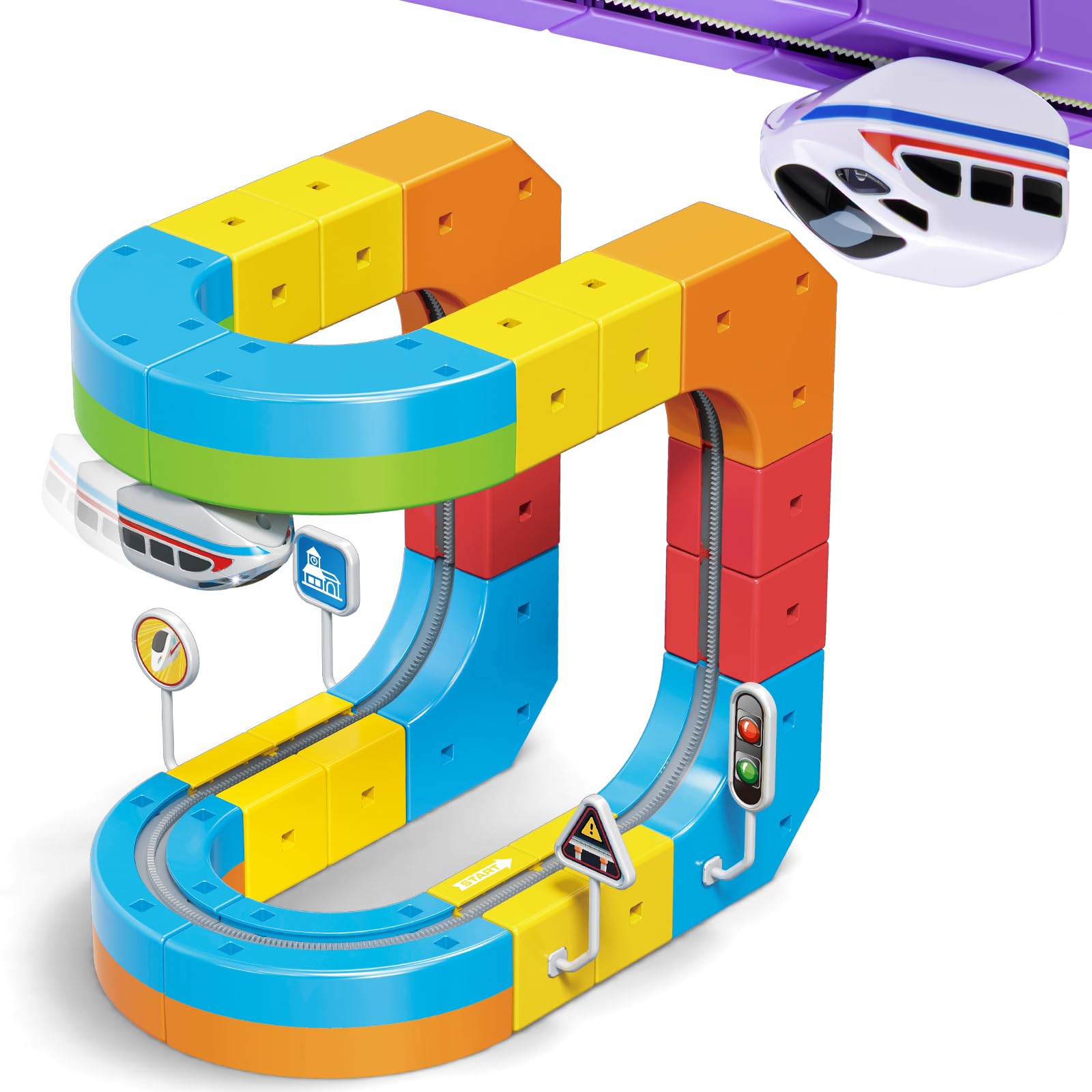klick Rail Electric Train Set 3D Magic Flexible Race Track for Kids 3 4 5 6 7 8 Years Old, 32 pcs Race Car Track Block with Anti-Gravity, Educational STEM Toy Boys Girls Birthday