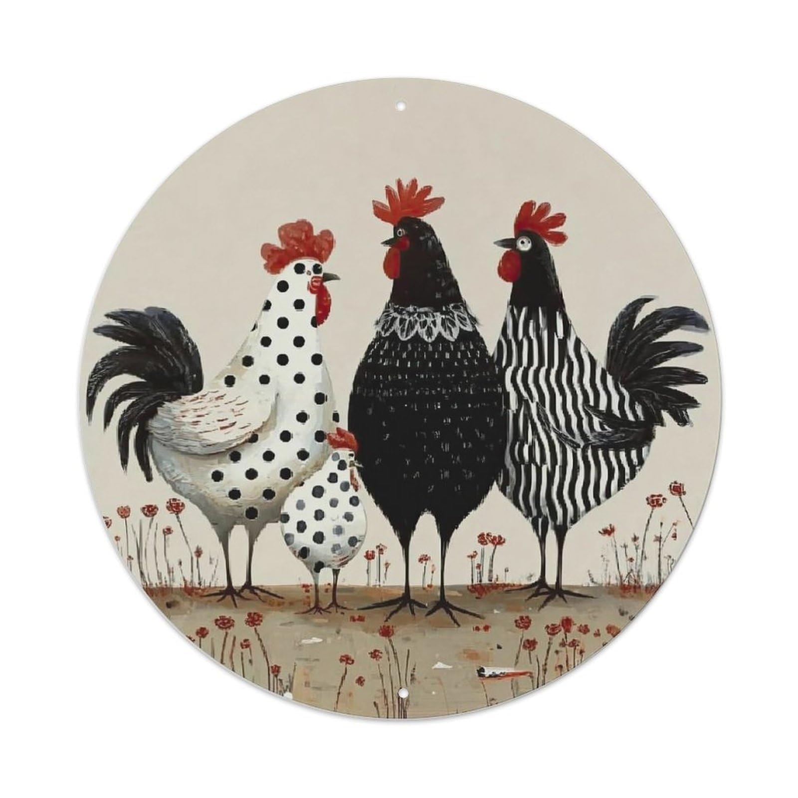Chicken Family Pattern Print Metal Tin Sign