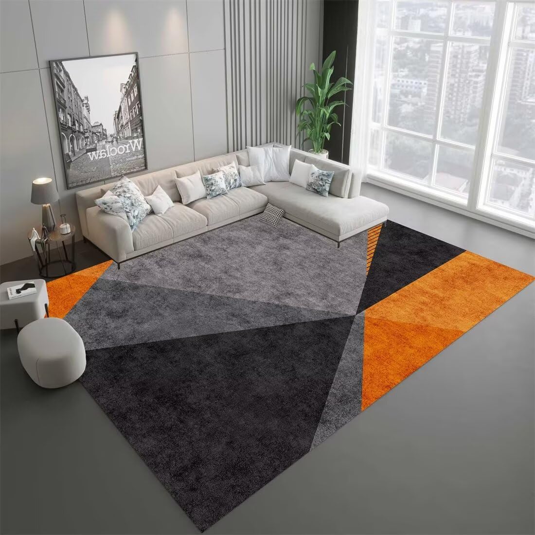 Tapis enfant géométrique gris et jaune 70x140cm pour décoration de chambre