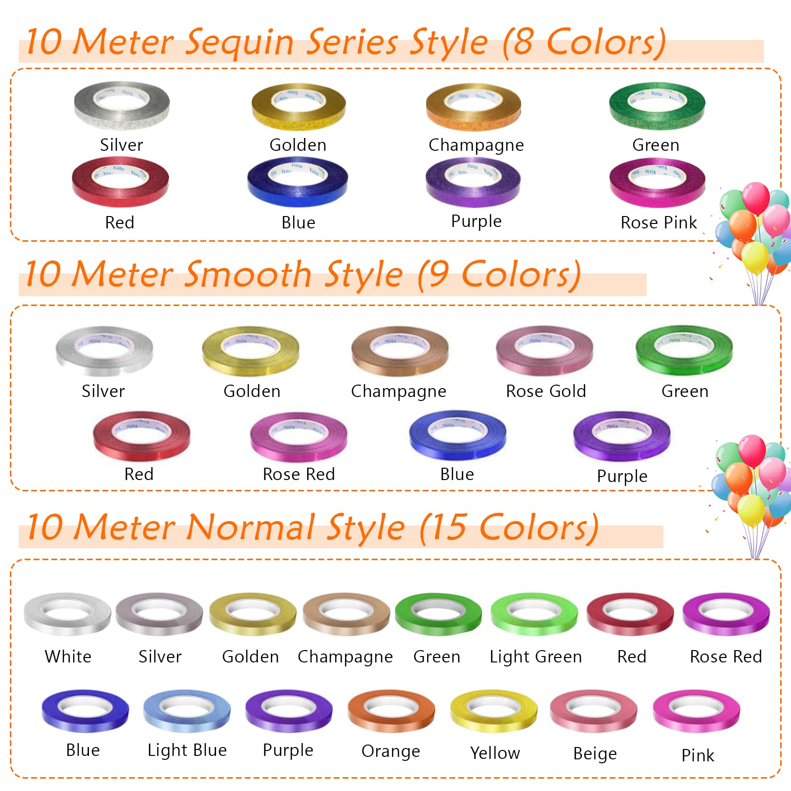 Nastri per Curling, Un set di 24 Pezzi Nastro in Rotolo per L'artigianato, Nastri Regalo Colorati, Cravatte Colorate per Palloncini, per Decorazioni di Feste e Vacanze, Artigianato e Confezioni Regalo