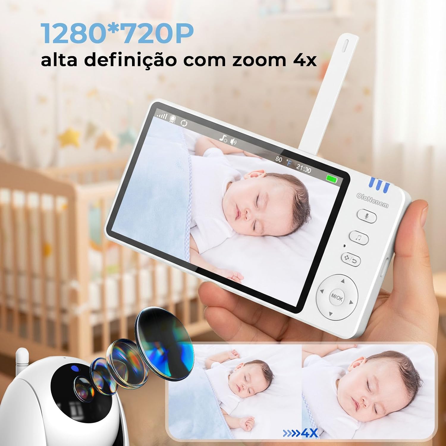 Babá Eletrônica com Tela, 5" 1080p HD Monitor de Bebê com Câmera, baby monitor Sem Wifi, Visão Noturna, Comunicação Bidirecional, Sensor de Temperatura, Panorâmica Inclinação, 110/220v