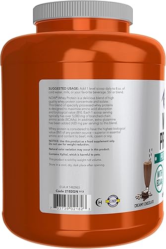 Miniatura 3 de NOW Nutrición deportiva proteína de suero de leche 085oz con BCAA chocolate cremoso en polvo 6 libras