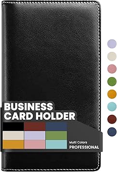 Sooez Leather Professional Business Card Book Holder Organizer, 240 Capacity Credit Card Booklet, PU Name Cards Holder Storage File for Men Women, 7.7"x 4.5" x 0.7", Black