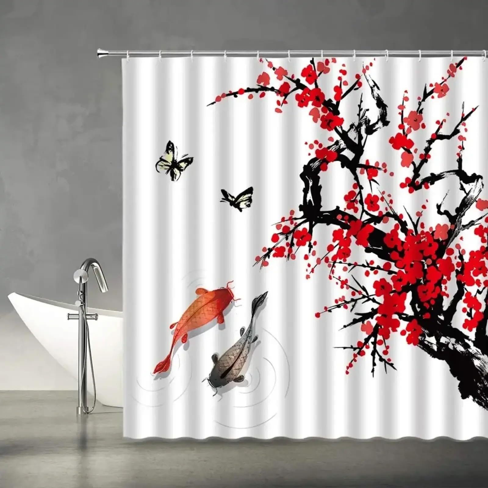 Rideau de douche japonais imperméable et anti-moisissure en tissu