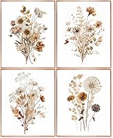 Laveliabel Neutral Watercolor Floral Wall Art Prints Set of 4 Unframed 8x10 - Boho Minimalist Vintage Botanical Posters for Home Decor
