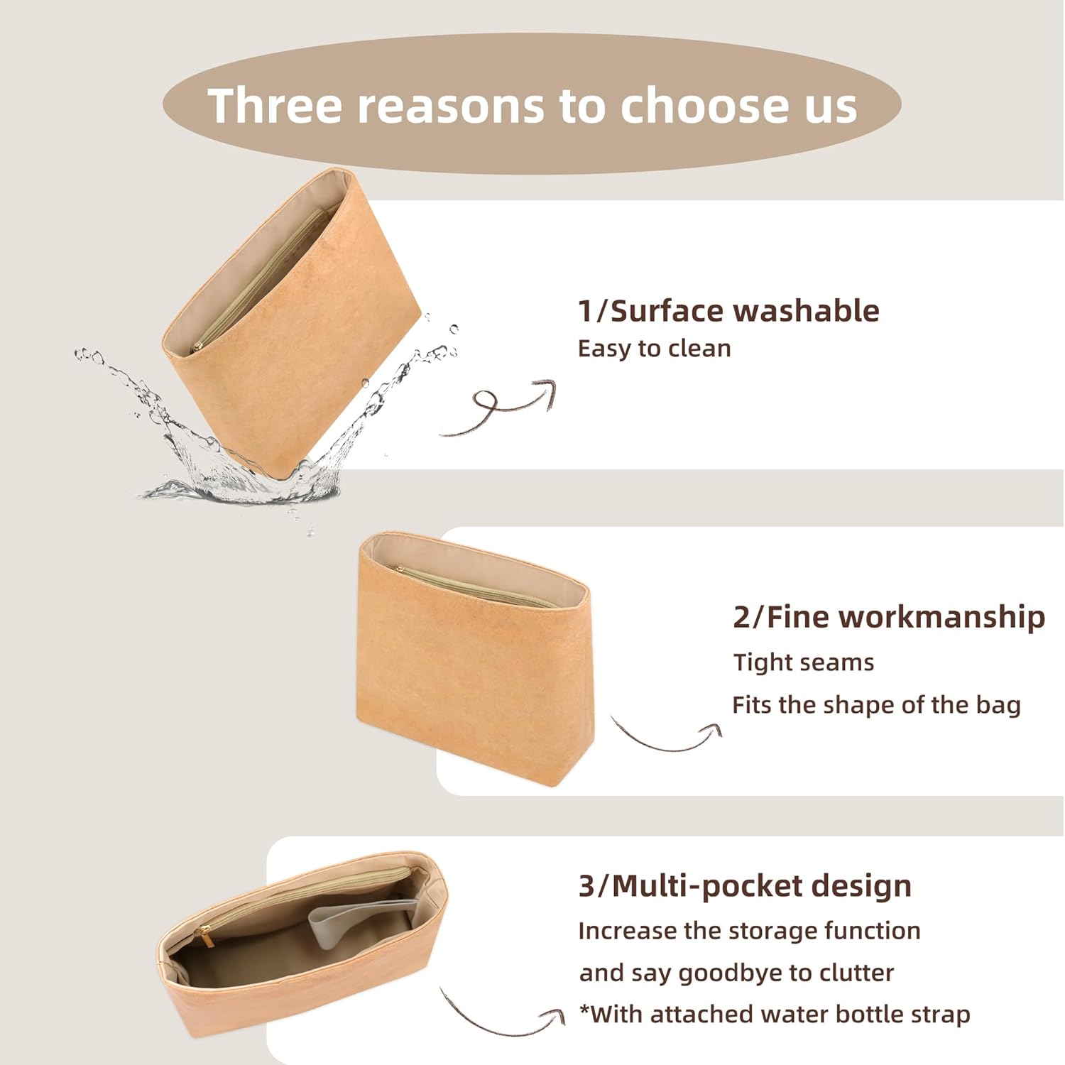 Lightweight Insert for Longchamp BackPack Bag, Waterproof Surface and Silky Satin Interior(Fits Original Xtra M Backpack, Chai)
