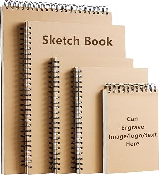 Vebermo Sketch Book with Customizable Cover, Top Spiral Bound Sketch Pad, Personalized Artist Sketchbook for Drawing, Ideal for Kids, Teens & Adults,1-Pack/100 Sheets