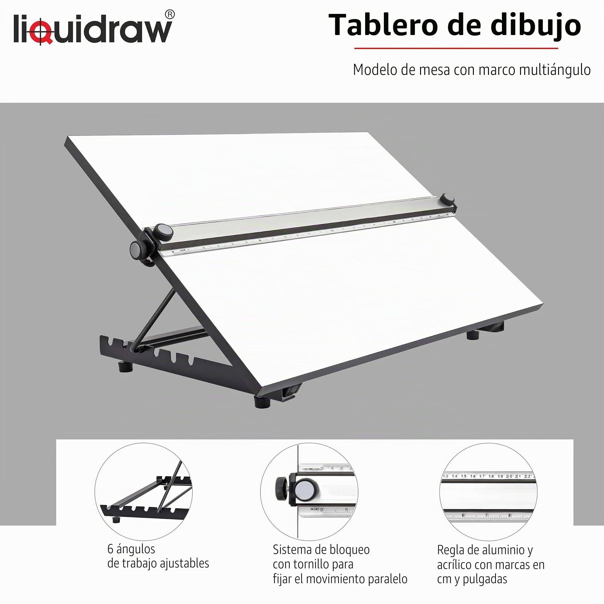 Liquidraw Tablero de dibujo A3 con movimiento paralelo, modelo de mesa con 5 ángulos de trabajo ajustables, incluye clips para tablero de dibujo y juego cuadrado