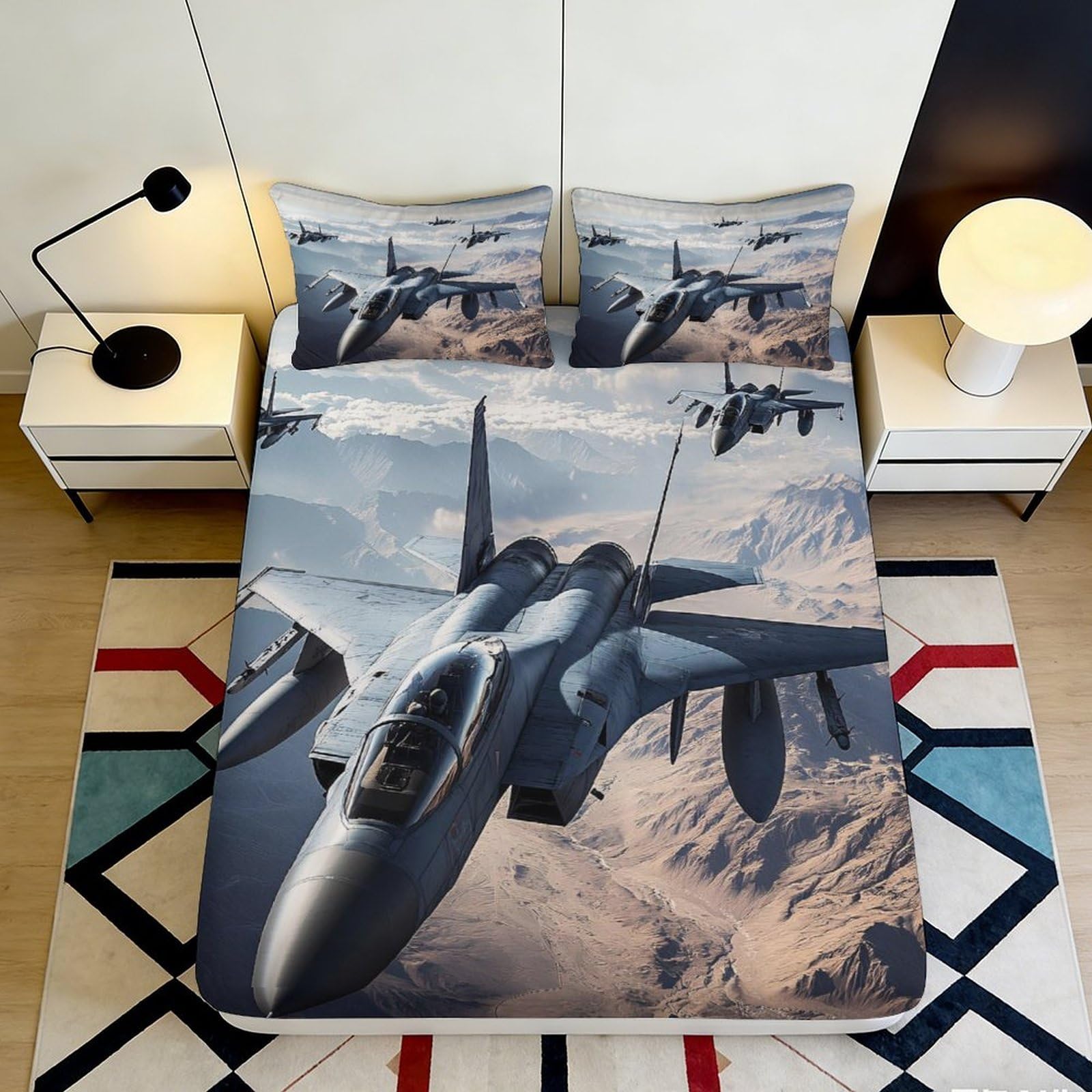 Pnayamiorkfel Style-8 3D Printed Fighter Jet Fitted Sheet Microfiber Soft Breathable Aircraft Squadron Mattress Cover For Bedroom Dorm Decor 90X200x25cm