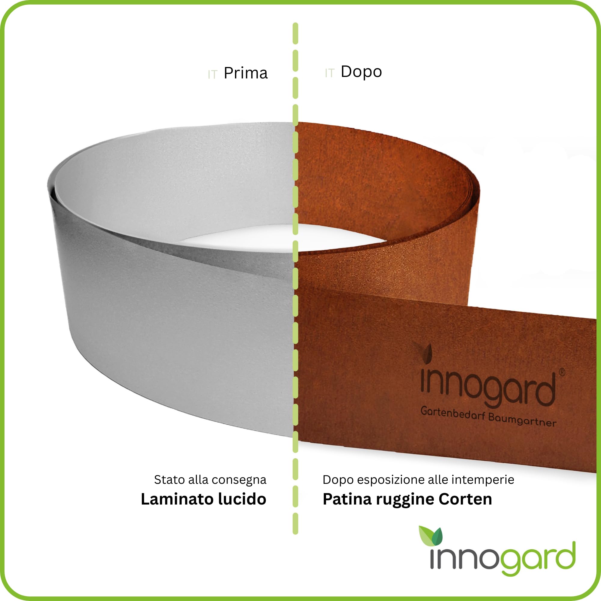 innogard 6011-001 - Nastro di bordatura per prato - in acciaio corten - altezza 15 cm, decorazione del giardino con ruggine - bordo con lunghezza di 10 m