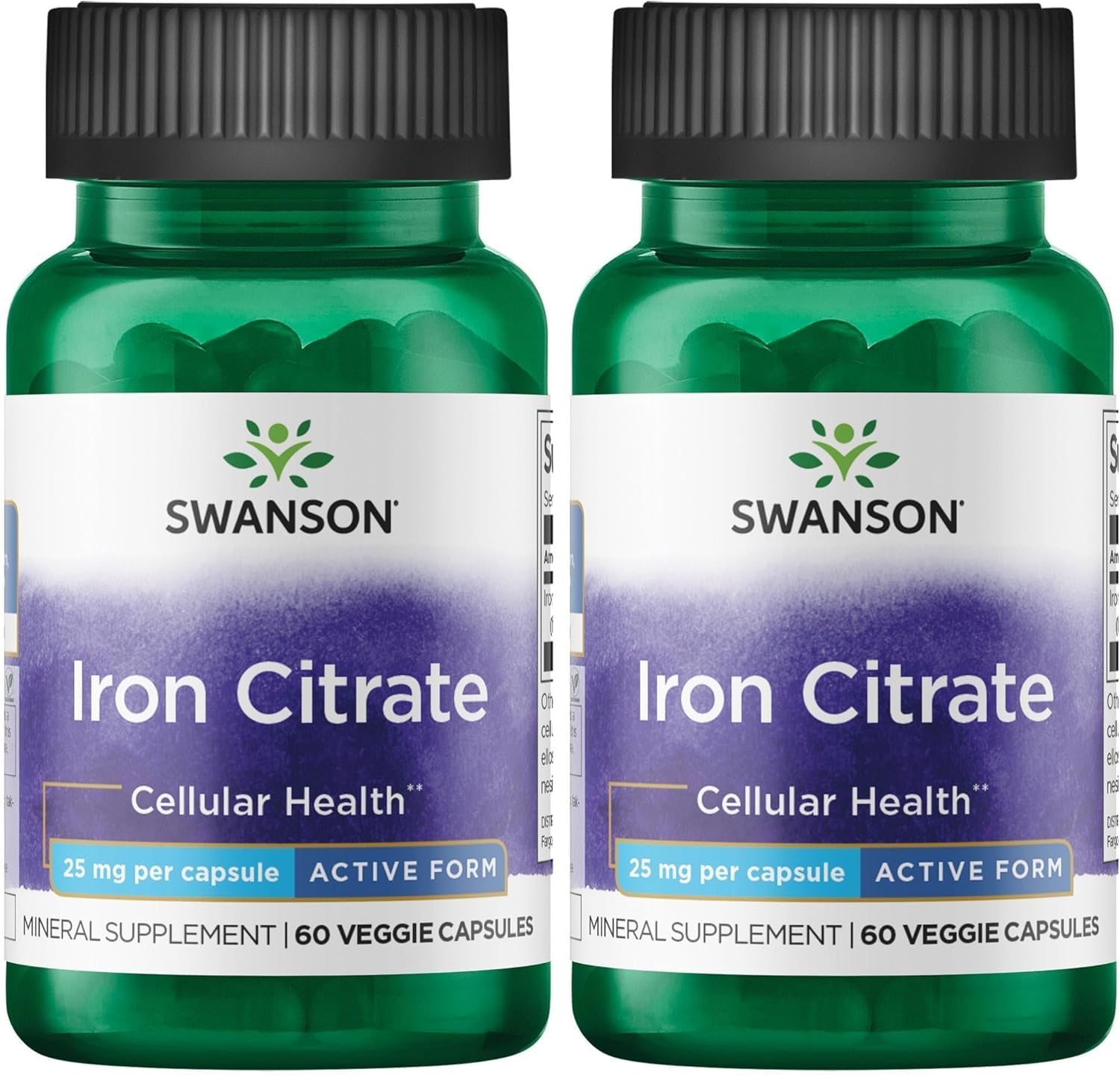 Swanson Iron Citrate 25 Milligrams, 60 Veg Capsules, 2 Pack 60 Count (Pack of 2)