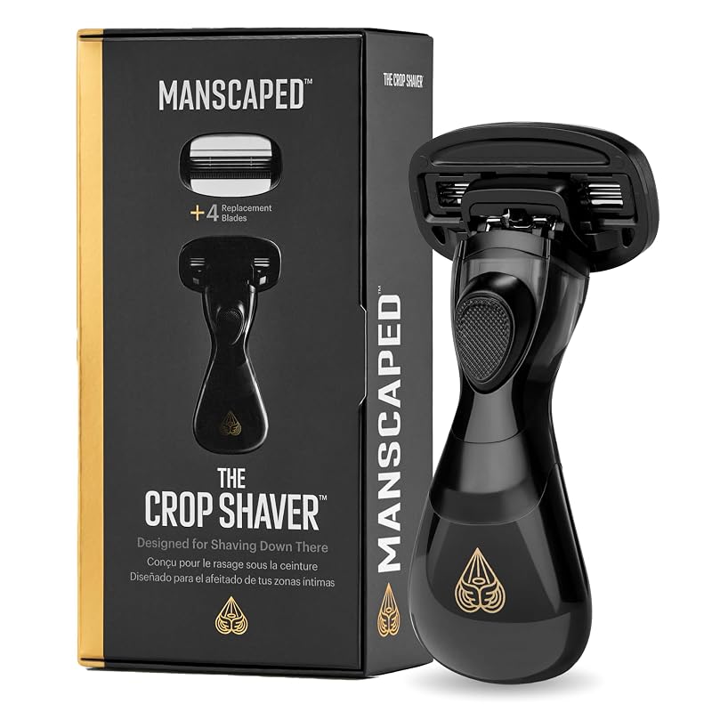 MANSCAPED The Crop Shaver aparelho de barbear masculino com 3 lâminas de aço inoxidável, cabeça articulada e barra de micro pente, com 4 cartuchos de reposição