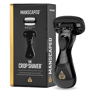MANSCAPED The Crop Shaver Mens 3-Blade Stainless Steel Groin Hair Razor with Pivoting Head, Micro Comb Bar, Wide Lubrication Strips - with 4 Replacement Cartridges