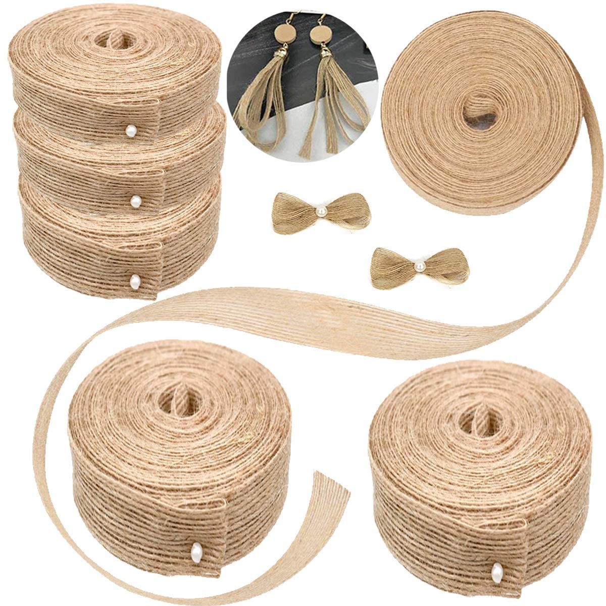 MAKINGTEC 6 Rolls Jute Ribbon, Hessian Fabric Ribbons, Natural Jute Burlap Craft Ribbon for DIY Crafts Wedding Party Decoration House Gifts Decoration (1.5cm,2cm,3cm)
