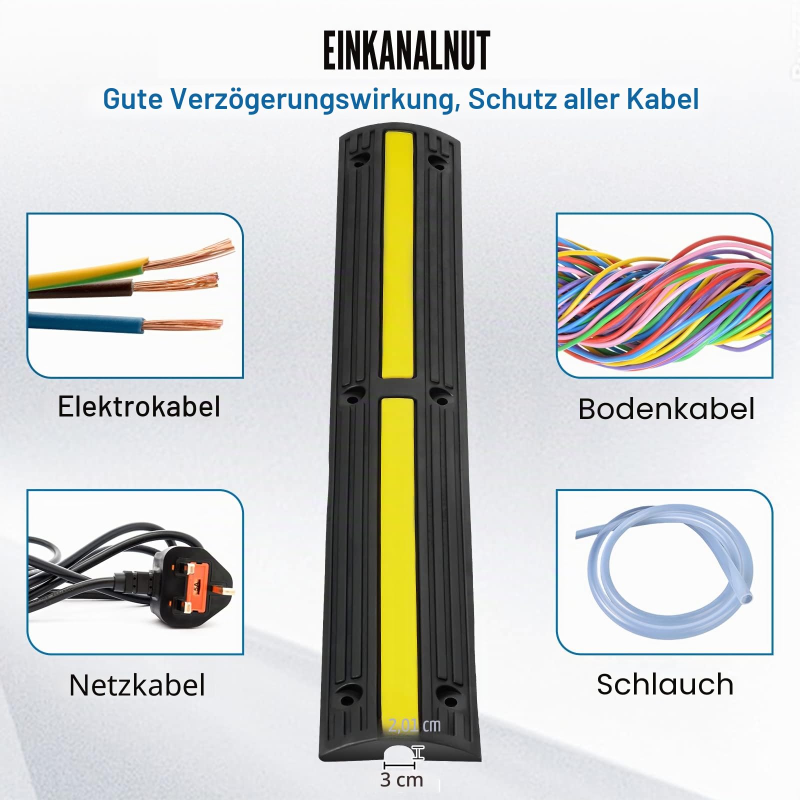 VEVOR 4X 1-Kanal Schlauchbrücke 100x15x3,1cm Kabelbrücke Gummi Überfahrschutz Kabel Kanalgröße 3x2cm Max. Tragfähigkeit 8164kg pro Achse Schwellenrampe Ideal für Wohngebiete Private Garagen Gärten