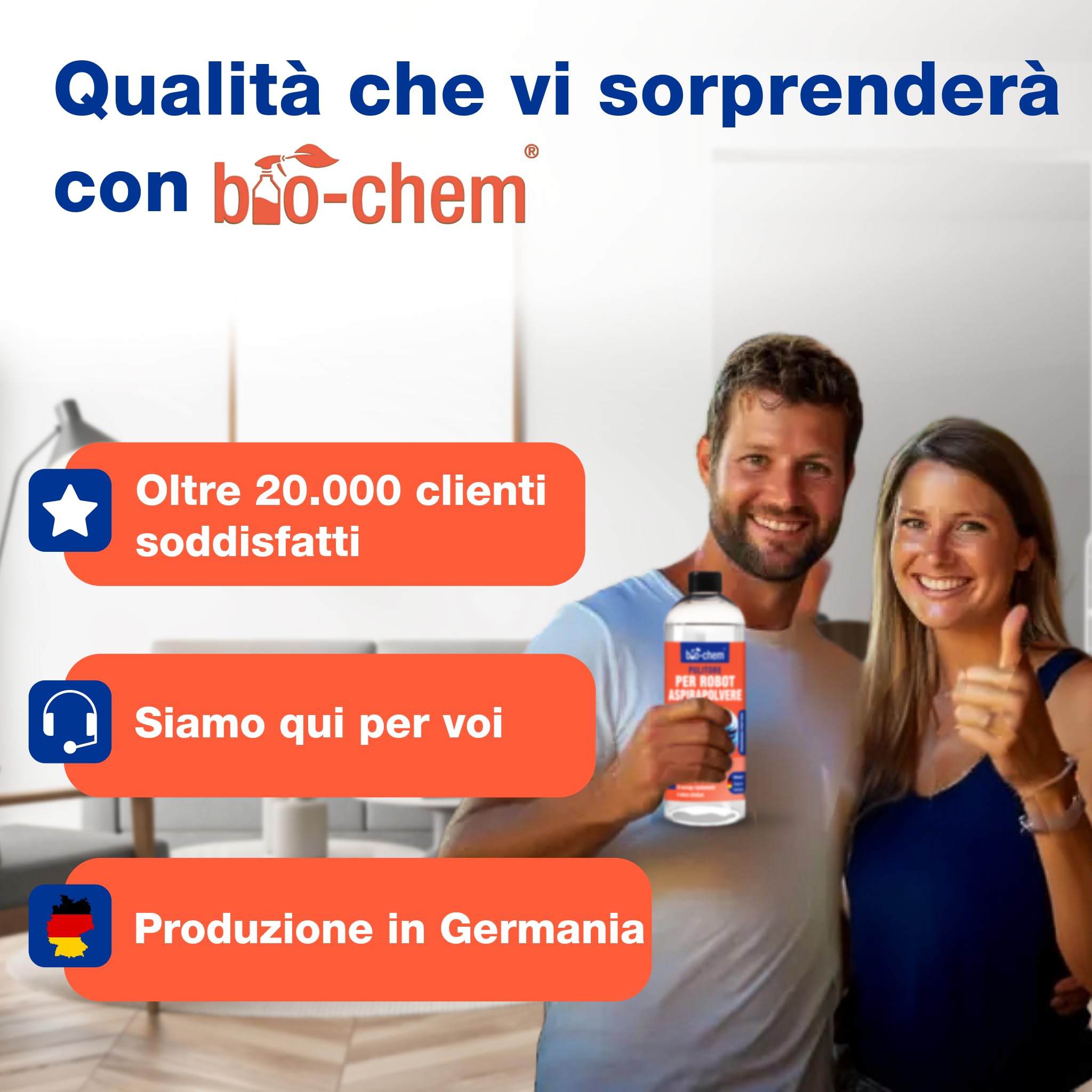 bio-chem - Detergente per pavimenti per Robot Hoover 0,75L + Bicchiere di misurazione - Detergente economico ed ecologico per Robot Hoover e Robot Cleaner Tutte le marche