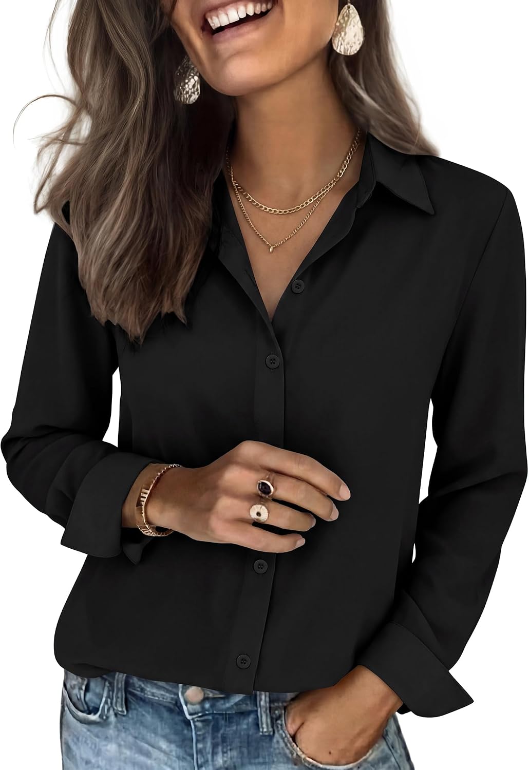 siliteelon Striped Shirt Women Button Down Long Sleeve Work Dress Shirt