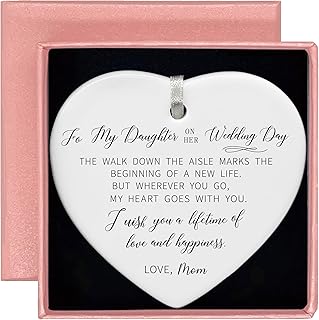 ZVMIS Bride Gifts from Mom-to My Daughter On Her Wedding Day -Wedding Day Gifts for Bride-Bridal Shower Gifts for Daughter-Bachelor Party Gifts-Heart Shaped Ornament with Gift Box, White