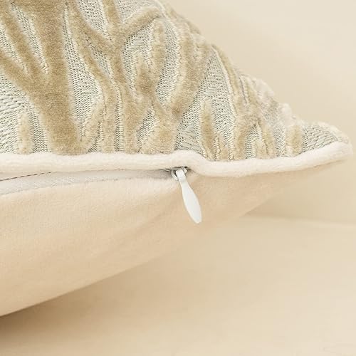 Miniatura 4 de Yangest Funda de almohada lumbar de ramitas beige, funda de cojín de terciopelo neutral oblonga para sofá, dormitorio, sala de estar, decoración del