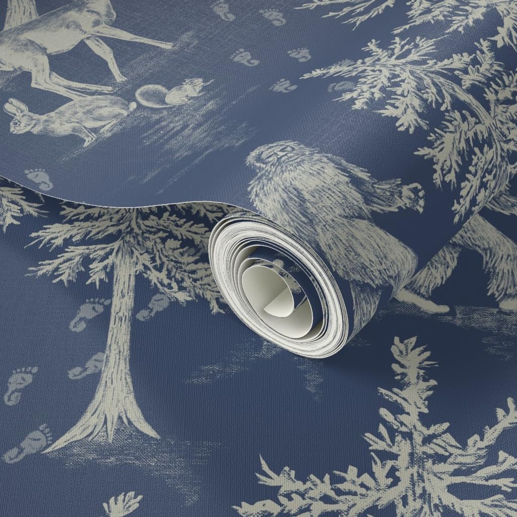 Spoonflower Peel & Stick Wallpaper Swatch - Bigfoot Sasquatch Cryptozoology Cryptid Skunk Ape Forest Monster Creatures Alien Rabbits Yeti Custom Removable Wallpaper