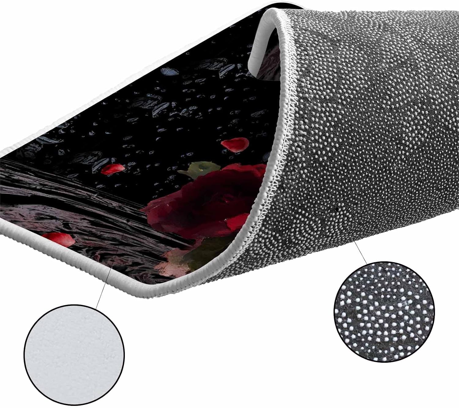 Red Roses Kitchen Rugs and Mats Set of 2, Non-Slip Kitchen Sink Mat, Valentines Day Romantic Petal Floral Black Washable Doormat Bathroom Rugs Runner for Bedroom/Living Room 15.7"x23.6"+15.7"x47.2"