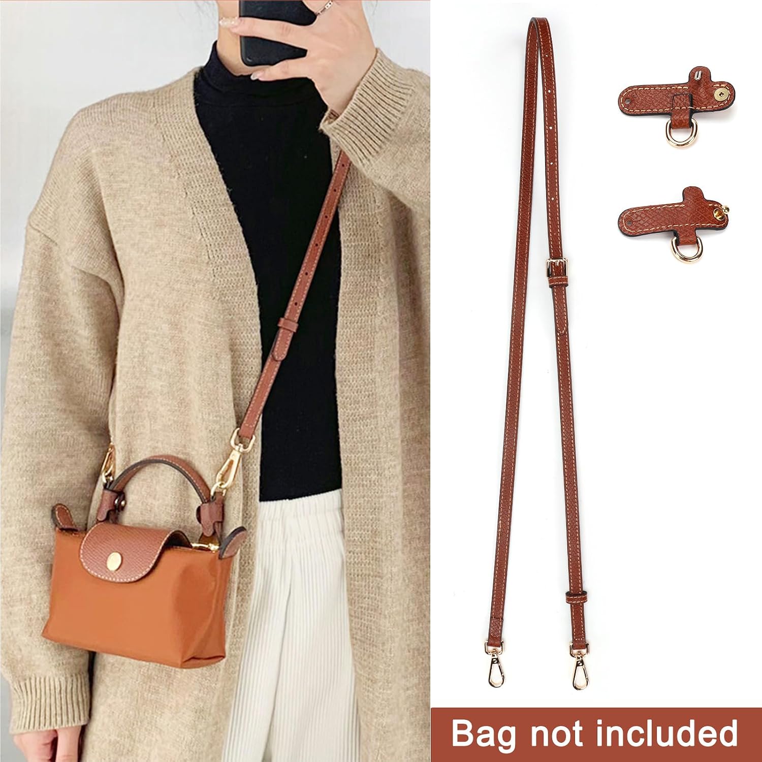 Adjustable Leather Crossbody Strap with Hooks,Shoulder Strap Replacement for Mini Totes,Pouches and Small Bags
