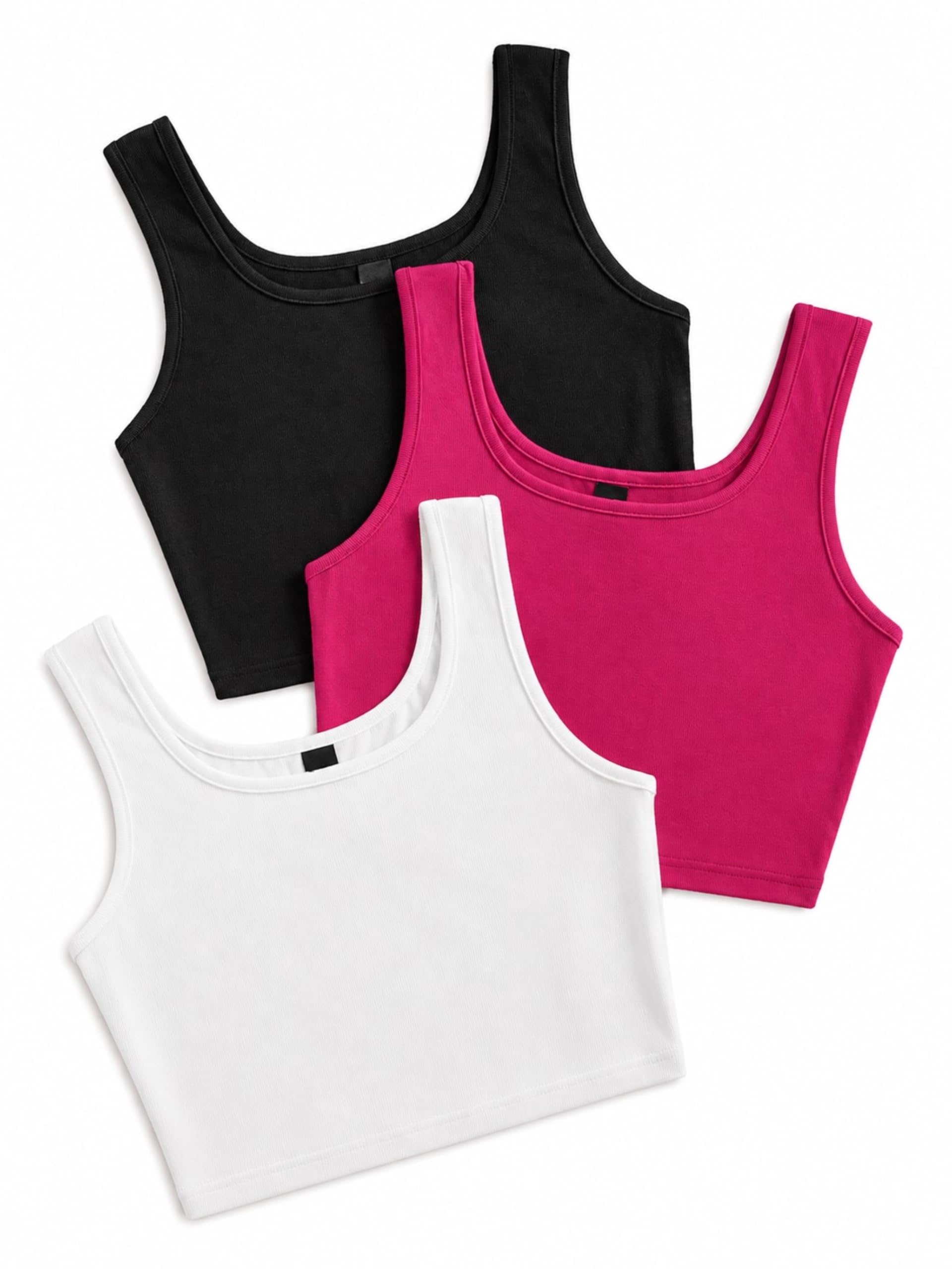 Women's 1x1 Rib Cotton Stretch Crop Tank Top Sleeveless Basic Vest Pack of 3-picture-23