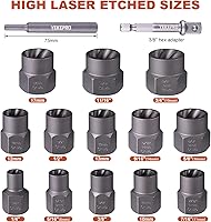 Vista 2 de Juego de 15 piezas de extractor de pernos, juego de zócalos de impacto de 3/8" para quitar pernos y tuercas, para pernos y tuercas dañados