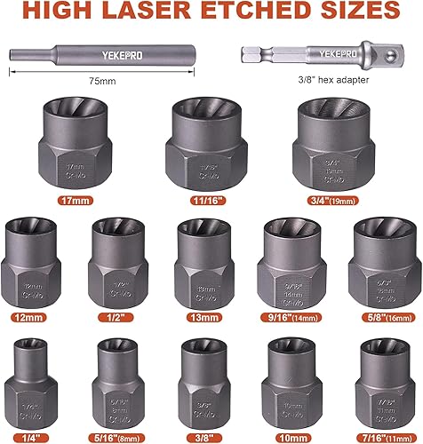 Miniatura 2 de Juego de 15 piezas de extractor de pernos, juego de zócalos de impacto de 38" para quitar pernos y tuercas, para pernos y tuercas dañados,